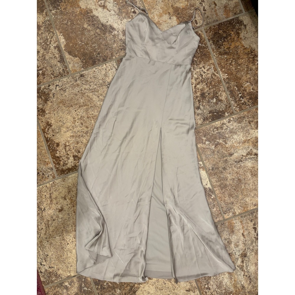Birdy Grey Jay Matte Satin Gown Women Size M Neutral Champagne V-Neck Slit